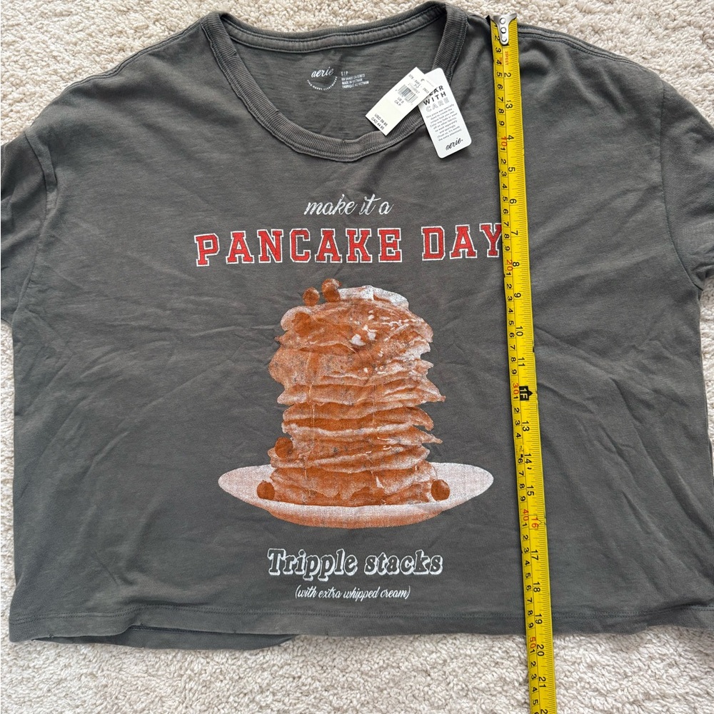 Aerie Women's Olive Green Long Sleeve Pancake Day Graphic Tee Size Small - Picture 7 of 7